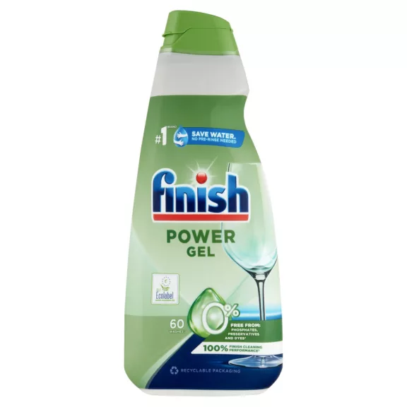 Finish Power All in 1 0% Gépi Mosogatógél 900 ml – 60 Mosogatás, Foszfát- és Tartósítószermentes Teljes Power tisztítóerő foszfát, tartósítószer és színezék nélkül – tudatos mosogatás minden nap Finish Power All in 1 0% Gépi Mosogatógél 900 ml – 60 Mosogatás, Foszfát- és Tartósítószermentes Teljes Power tisztítóerő foszfát, tartósítószer és színezék nélkül – tudatos mosogatás minden nap