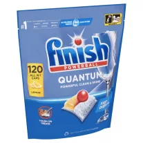 Finish Powerball Quantum All in 1 mosogatógép-kapszula Lemon 120 db – Glass Protect Üvegvédelem, Citromos Frissesség A Quantum ereje citromos frissességgel
