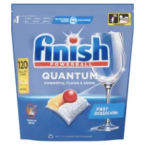 Finish Powerball Quantum All in 1 mosogatógép-kapszula Lemon 120 db – Glass Protect Üvegvédelem, Citromos Frissesség A Quantum ereje citromos frissességgel