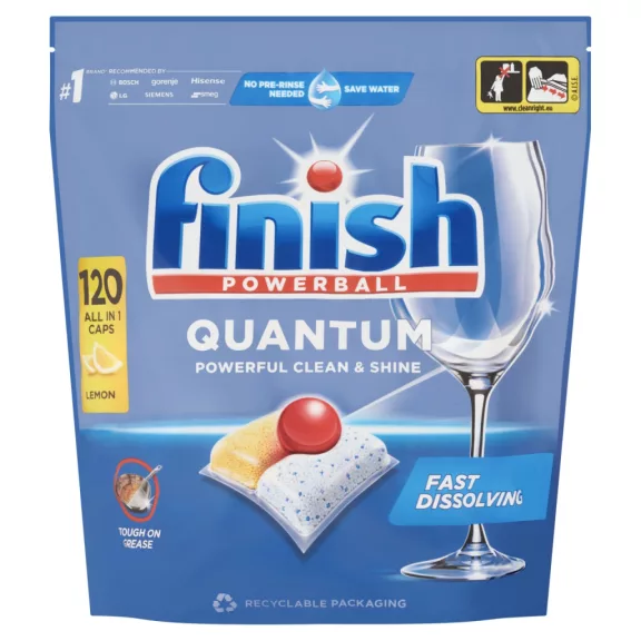 Finish Powerball Quantum All in 1 mosogatógép-kapszula Lemon 120 db – Glass Protect Üvegvédelem, Citromos Frissesség A Quantum ereje citromos frissességgel Finish Powerball Quantum All in 1 mosogatógép-kapszula Lemon 120 db – Glass Protect Üvegvédelem, Citromos Frissesség A Quantum ereje citromos frissességgel