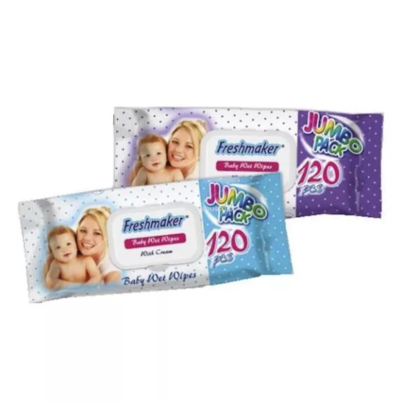 Freshmaker Jumbo Baby nedves törlőkendő 120 lapos kupakos Freshmaker Jumbo Baby nedves törlőkendő 120 lapos kupakos