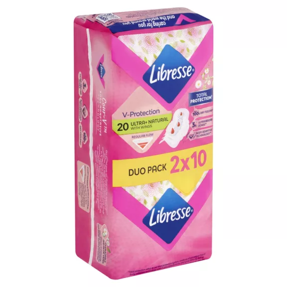 Libresse Ultra+ Natural szárnyas egészségügyi betét 2 x 10 db Libresse Ultra+ Natural szárnyas egészségügyi betét 2 x 10 db