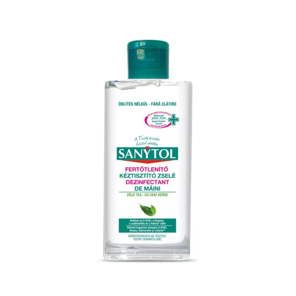 Sanytol Mini Fertőtlenítő kéztisztító zselé – Zöld tea 75 ml Sanytol Mini Fertőtlenítő kéztisztító zselé – Zöld tea 75 ml