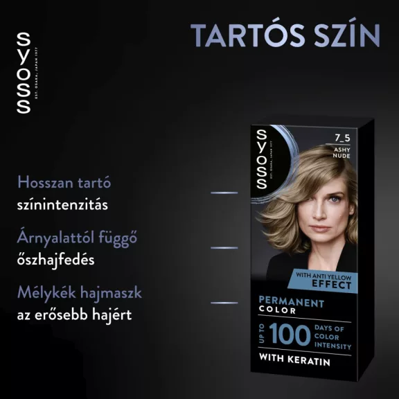 Syoss Color tartós hajfesték 7-5 Természetes hamvasszőke Syoss Color tartós hajfesték 7-5 Természetes hamvasszőke