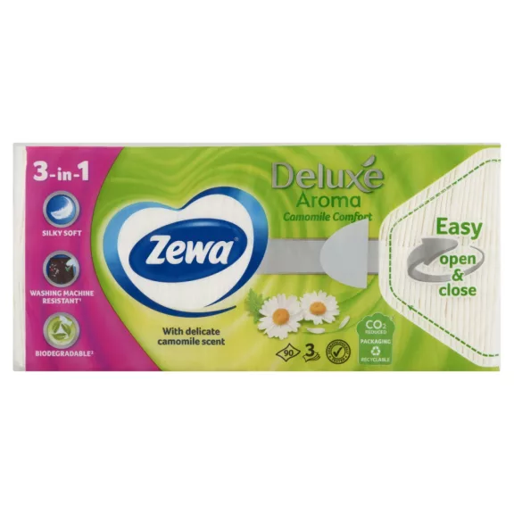 Zewa Deluxe Camomile Comfort illatosított papír zsebkendő 3 rétegű 90 db Zewa Deluxe Camomile Comfort illatosított papír zsebkendő 3 rétegű 90 db