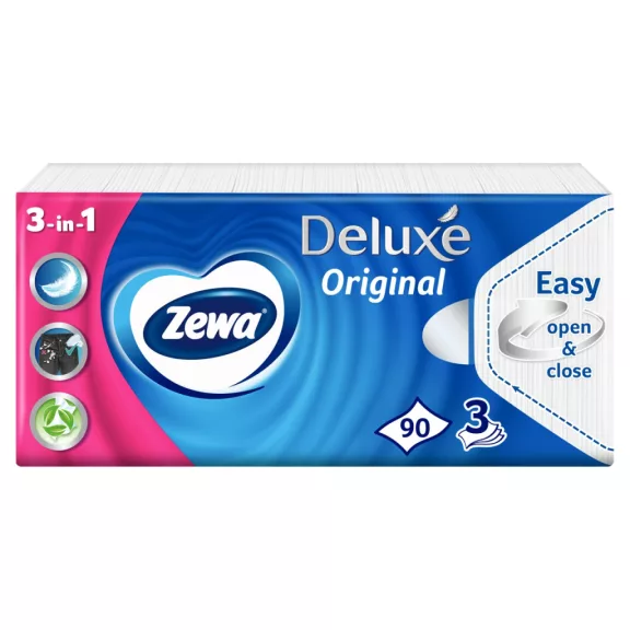 Zewa Deluxe Original illatmentes papír zsebkendő 3 rétegű 90 db Zewa Deluxe Original illatmentes papír zsebkendő 3 rétegű 90 db