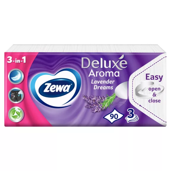 Zewa Deluxe Lavender Dreams illatosított papír zsebkendő 3 rétegű 90 db Zewa Deluxe Lavender Dreams illatosított papír zsebkendő 3 rétegű 90 db