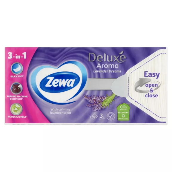 Zewa Deluxe Lavender Dreams illatosított papír zsebkendő 3 rétegű 90 db Zewa Deluxe Lavender Dreams illatosított papír zsebkendő 3 rétegű 90 db