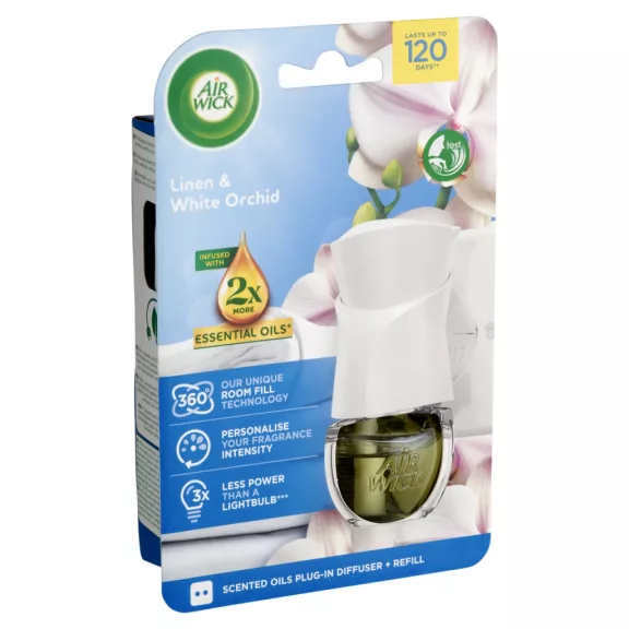 Air Wick Pamut és Fehér Orchidea elektromos légfrissítő készülék és utántöltő 19 ml Air Wick Pamut és Fehér Orchidea elektromos légfrissítő készülék és utántöltő 19 ml