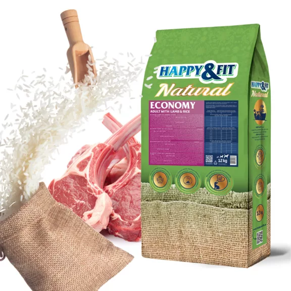 Happy & Fit Natural Economy Adult with Lamb and Rice kutyatáp 12+2 kg