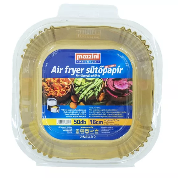 MAZZINI PREMIUM Air Fryer sütőpapír 50 db szögletes 16 cm MAZZINI PREMIUM Air Fryer sütőpapír 50 db szögletes 16 cm