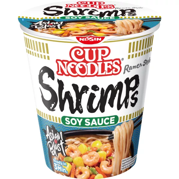 Nissin Cup Noodles poharas instant tésztaleves garnélarák ízesítéssel 63g Nissin Cup Noodles poharas instant tésztaleves garnélarák ízesítéssel 63g