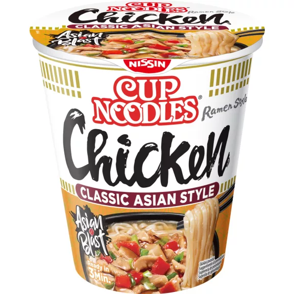 Nissin Cup Noodles poharas instant tésztaleves ízletes csirke ízesítéssel 63g Nissin Cup Noodles poharas instant tésztaleves ízletes csirke ízesítéssel 63g