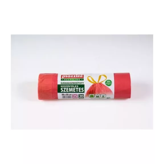 MAZZINI Újrahasznosított húzófüles szemeteszsák 25 l (50x55 cm) 20 db/roll MAZZINI Újrahasznosított húzófüles szemeteszsák 25 l (50x55 cm) 20 db/roll