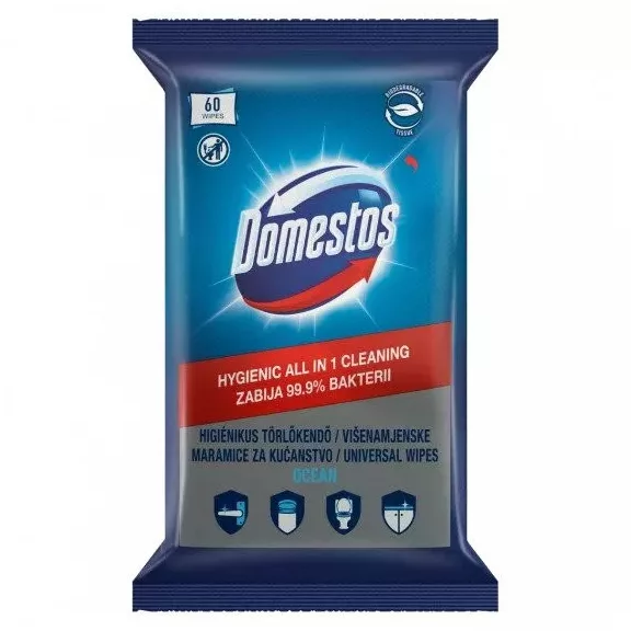 DOMESTOS fertőtlenítő törlőkendő 60 db Ocean DOMESTOS fertőtlenítő törlőkendő 60 db Ocean