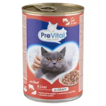 PreVital nedves macskaeledel, macskatáp felnőtt macskáknak marhával, májjal szószban konzerv 415 g