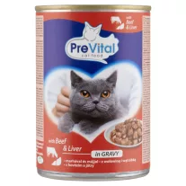PreVital nedves macskaeledel, macskatáp felnőtt macskáknak marhával, májjal szószban konzerv 415 g