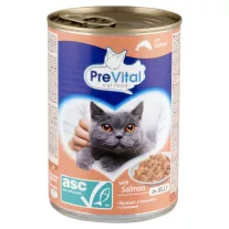 PreVital nedves macskaeledel, macskatáp felnőtt macskáknak ASC lazaccal zselében konzerv 415 g