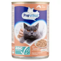 PreVital nedves macskaeledel, macskatáp felnőtt macskáknak ASC lazaccal zselében konzerv 415 g