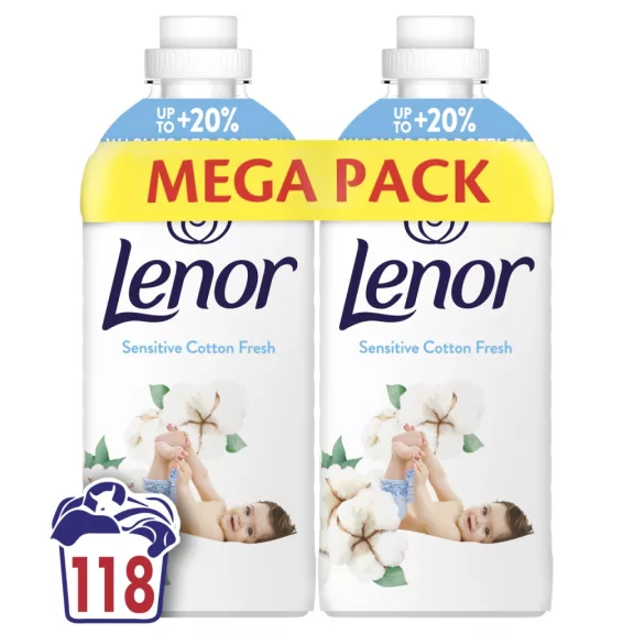 Lenor Sensitive Cotton Fresh hipoallergén textilöblítő DUO 2x1239 ml 118 mosás