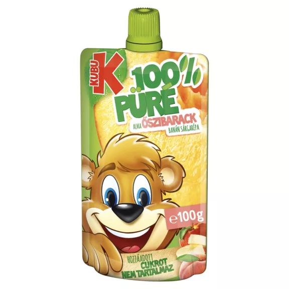 Kubu 100% alma-őszibarack-banán-sárgarépa püré C-vitaminnal 100 g Kubu 100% alma-őszibarack-banán-sárgarépa püré C-vitaminnal 100 g