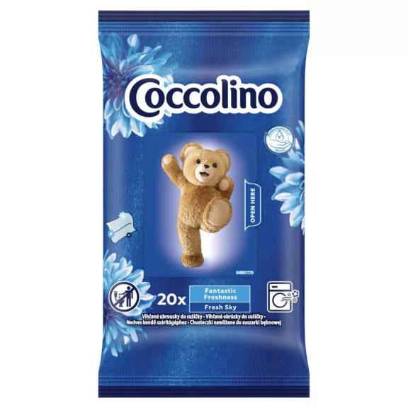 Coccolino Fresh Sky nedves illatosító kendő szárítógépbe 20 db Coccolino Fresh Sky nedves illatosító kendő szárítógépbe 20 db