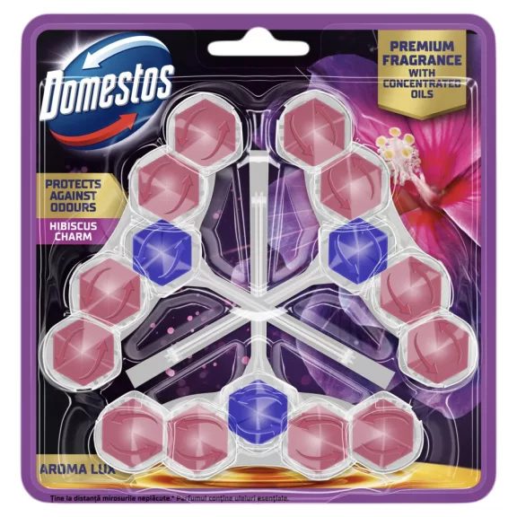 Domestos Aroma Lux Hibiscus Charm WC frissítő blokk 3 x 50 g Domestos Aroma Lux Hibiscus Charm WC frissítő blokk 3 x 50 g