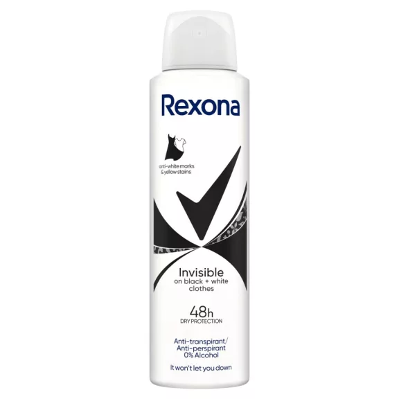 Rexona Invisible Black&White női izzadásgátló dezodor 150 ml Rexona Invisible Black&White női izzadásgátló dezodor 150 ml