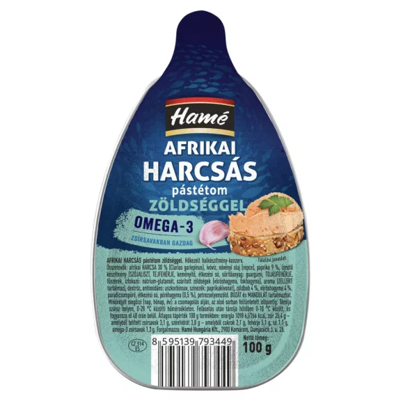 Hamé afrikai harcsás pástétom zöldséggel 100 g Hamé afrikai harcsás pástétom zöldséggel 100 g