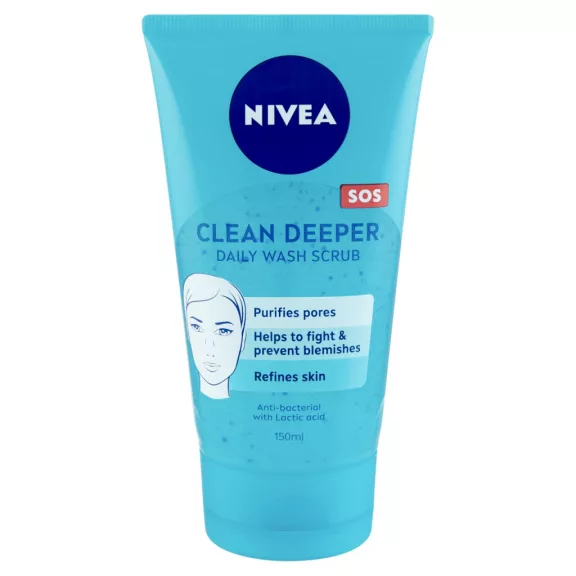 NIVEA Clean Deeper radírozó arclemosó zsíros, problémás bőrre 150 ml NIVEA Clean Deeper radírozó arclemosó zsíros, problémás bőrre 150 ml