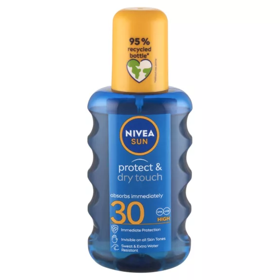 NIVEA SUN Protect & Dry Touch átlátszó hűsítő napozó spray FF30 200 ml NIVEA SUN Protect & Dry Touch átlátszó hűsítő napozó spray FF30 200 ml
